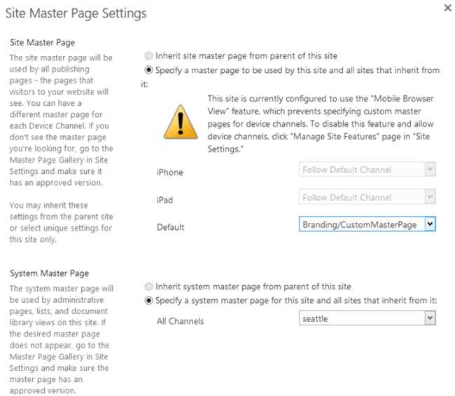 Change master page setting